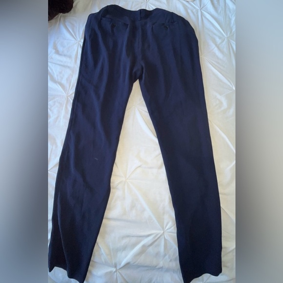 Eileen Fisher 100% Silk High-Rise Navy Blue Straight Leg Trouser Pants SIZE M - Picture 3 of 8